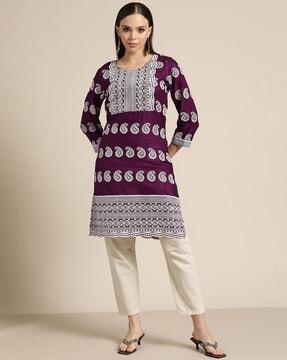 chikankari embroidered straight kurta