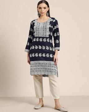 chikankari embroidered straight kurta