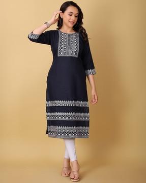 chikankari embroidered straight kurta