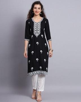 chikankari embroidered straight kurta