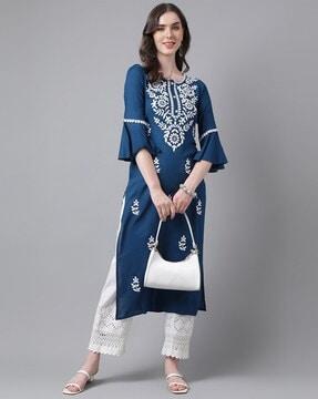 chikankari embroidered straight kurta