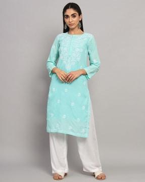 chikankari embroidered straight kurta