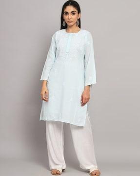 chikankari embroidered straight kurta