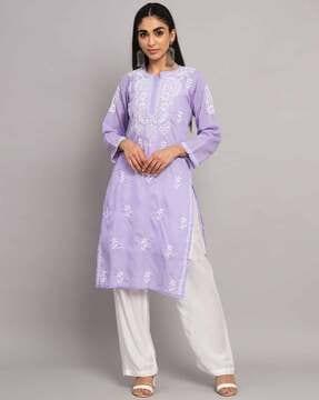 chikankari embroidered straight kurta