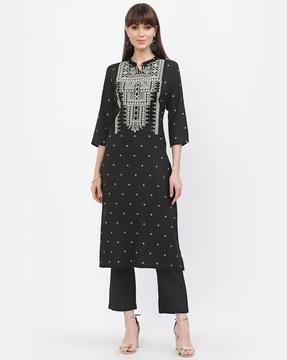 chikankari print straight kurta