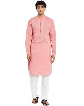 chikankari slim fit long kurta with cuffs