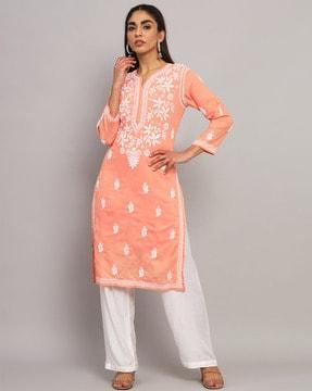 chikankari straight kurta