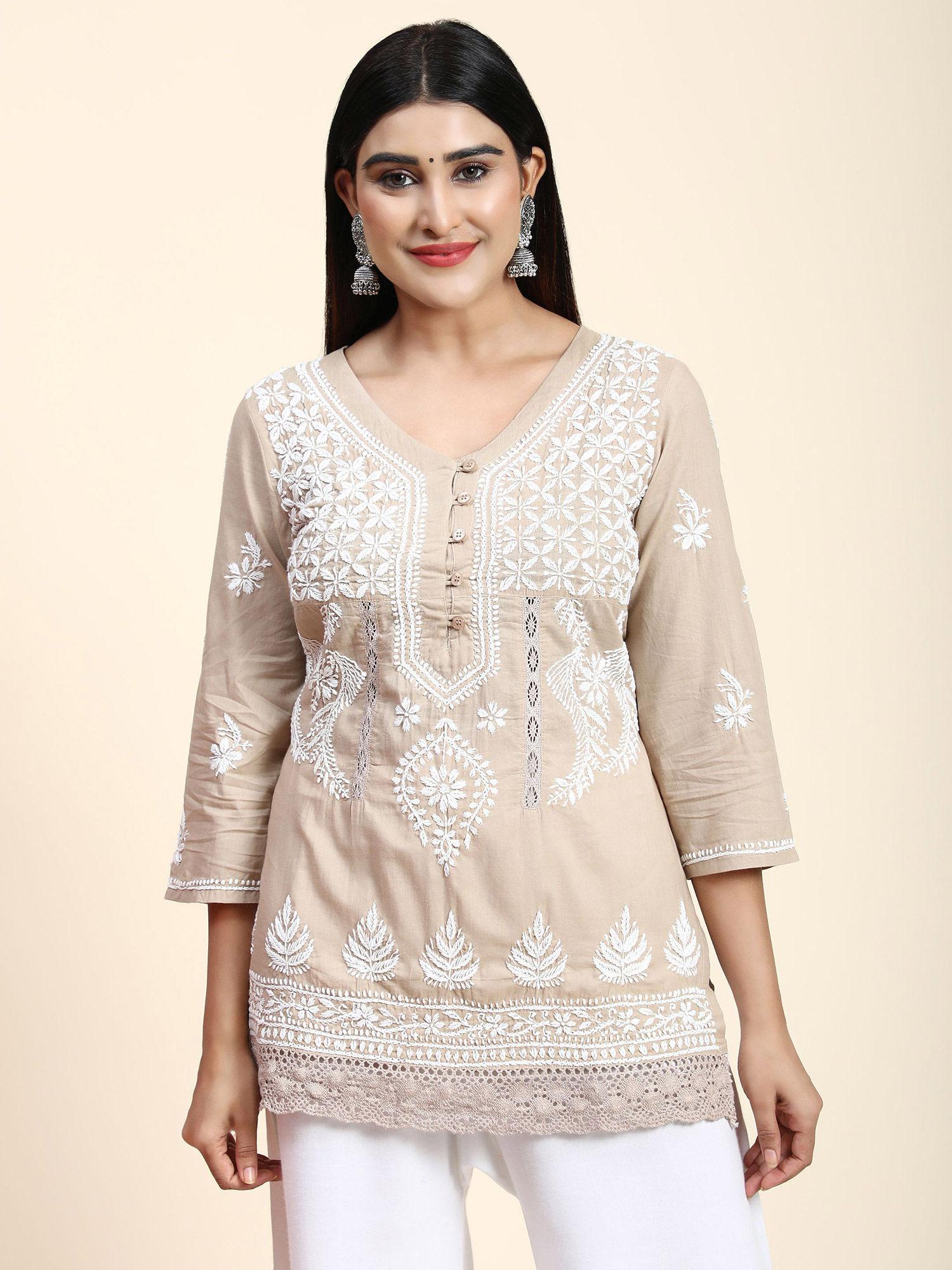 chikankari tunic for women- taupe