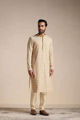 chikankari viscose regular fit men's kurta - pista green