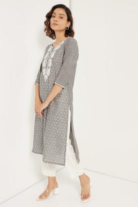 chikankari women's cotton kurta - grey