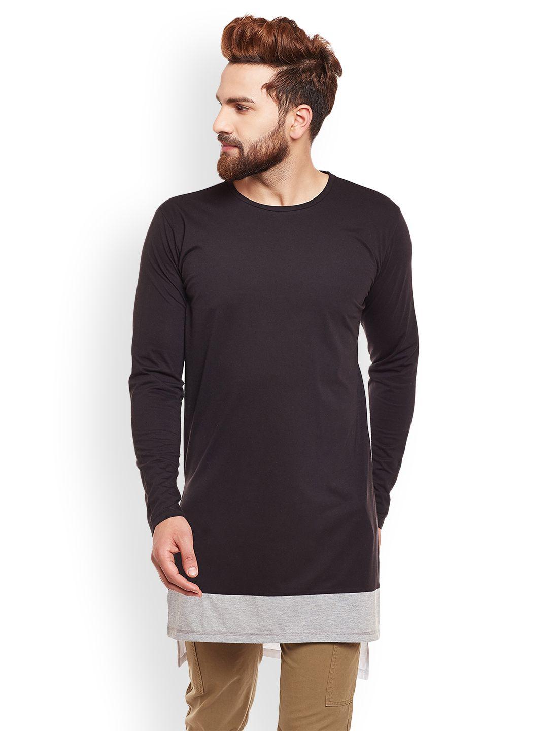 chill winston men black solid round neck t-shirt