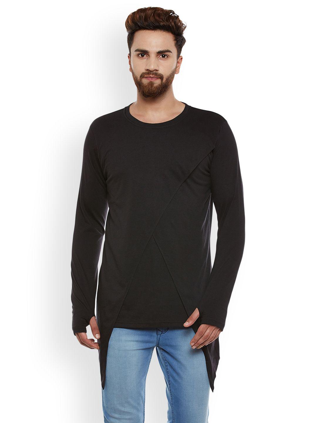 chill winston men black solid round neck t-shirt