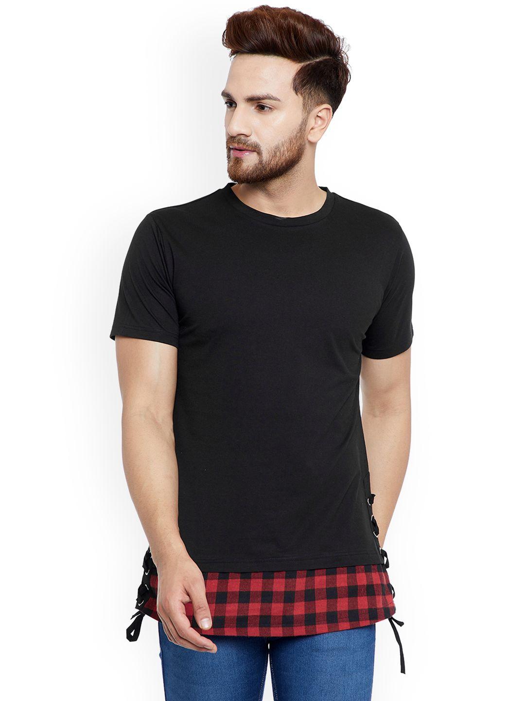 chill winston men black solid round neck t-shirt