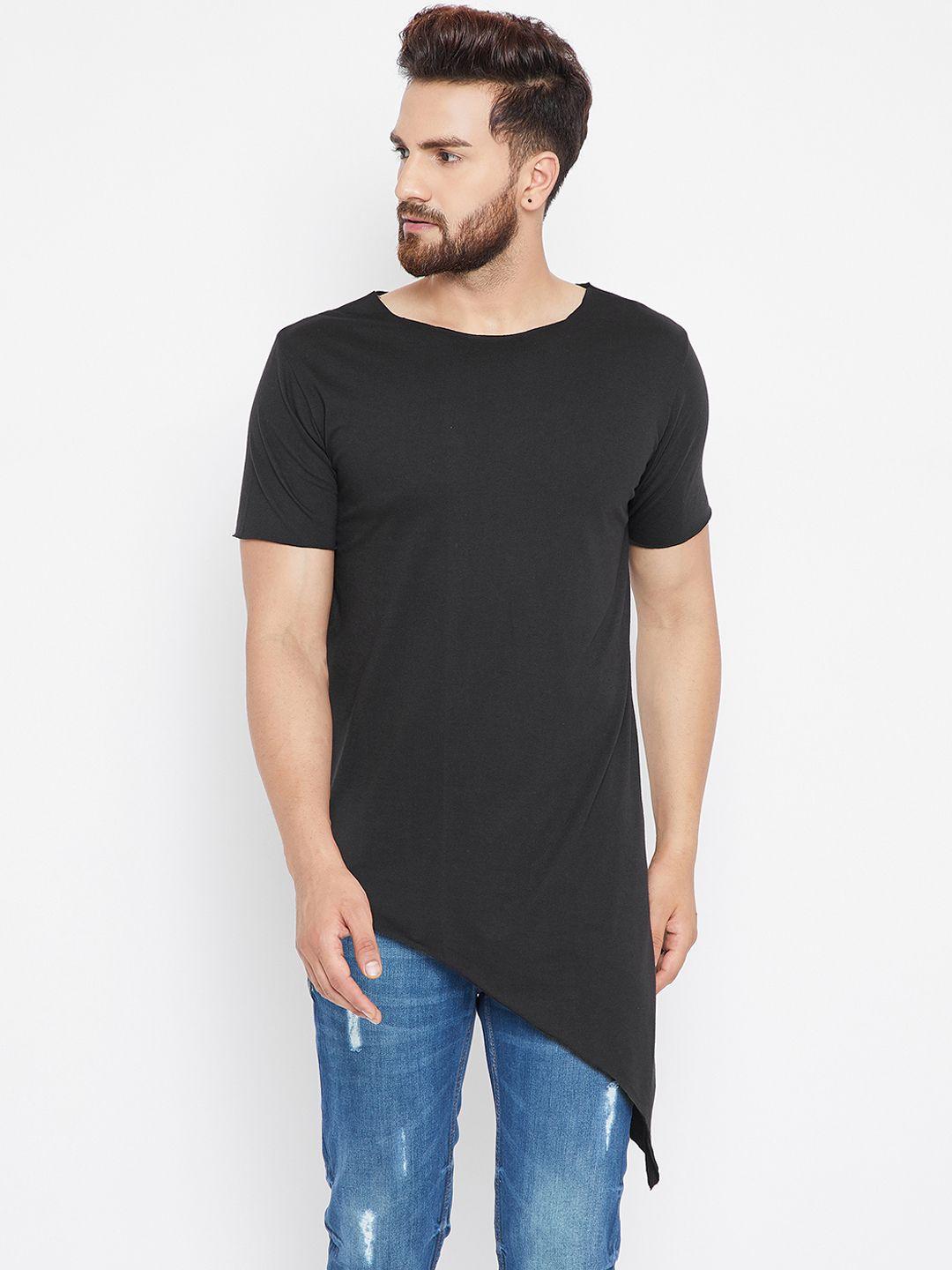 chill winston men black solid round neck t-shirt