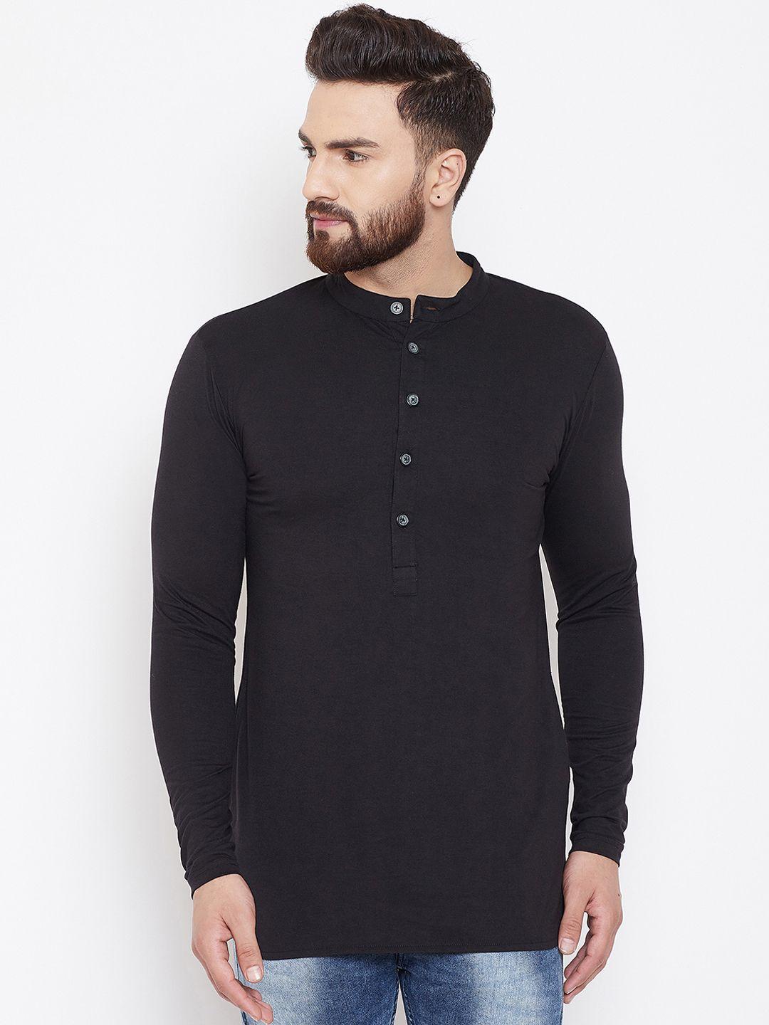 chill winston men black solid straight kurta