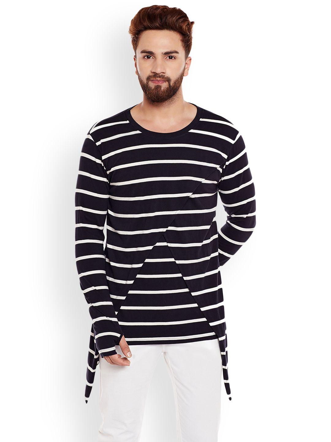 chill winston men black striped round neck t-shirt