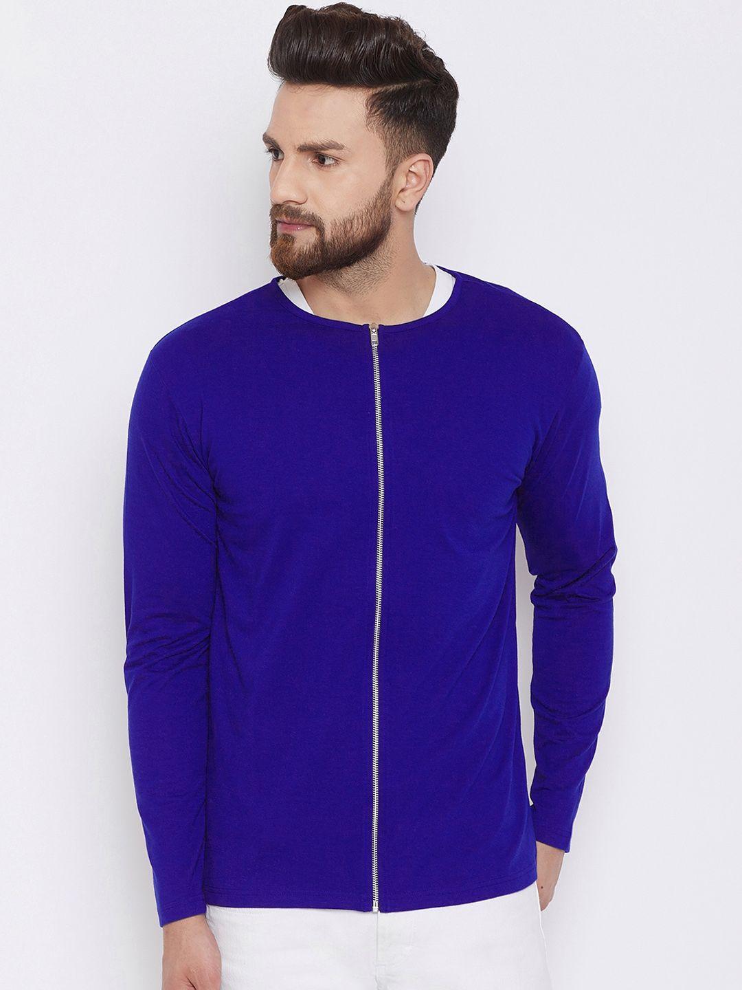 chill winston men blue solid round neck t-shirt