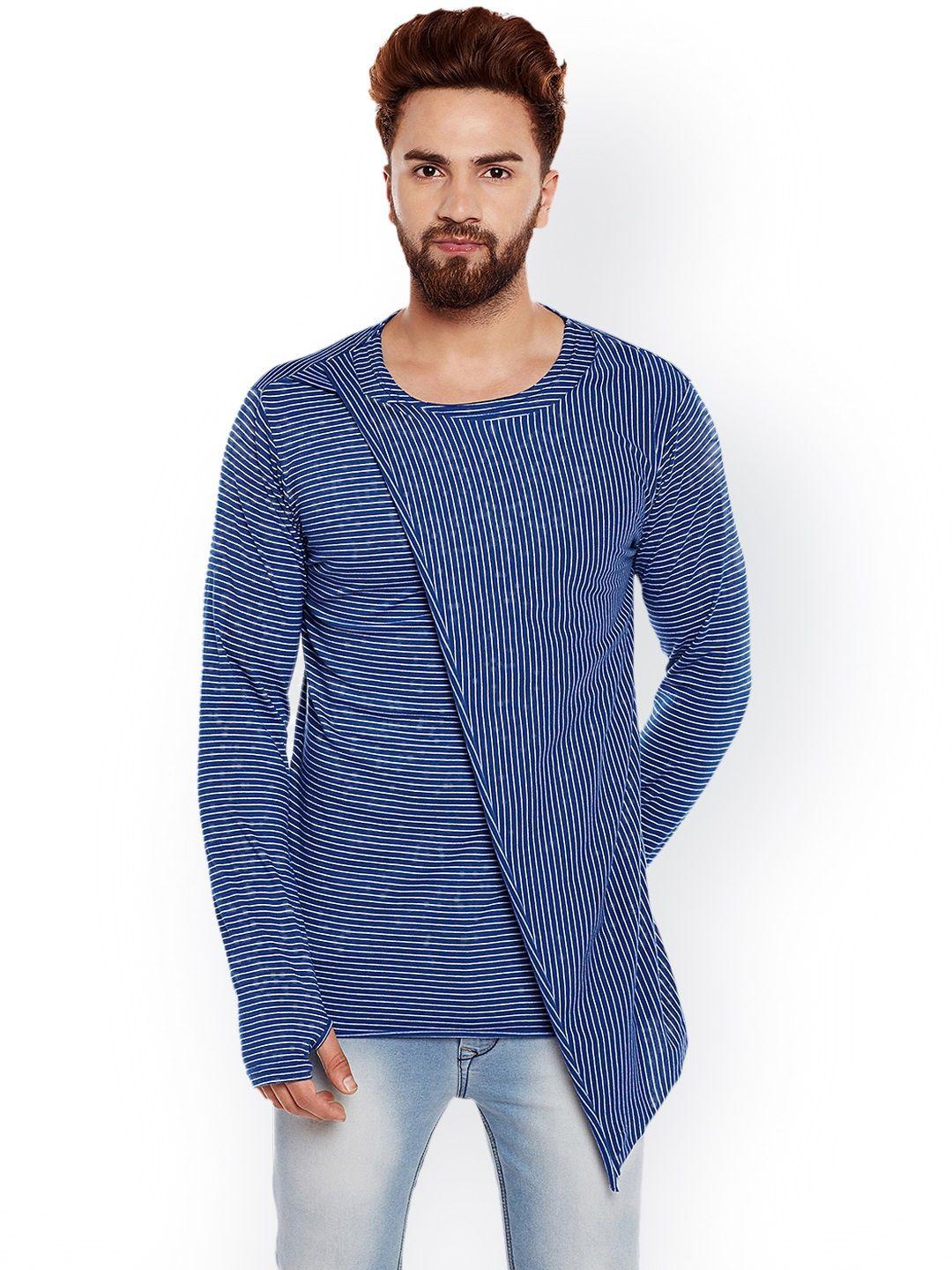 chill winston men blue striped round neck t-shirt