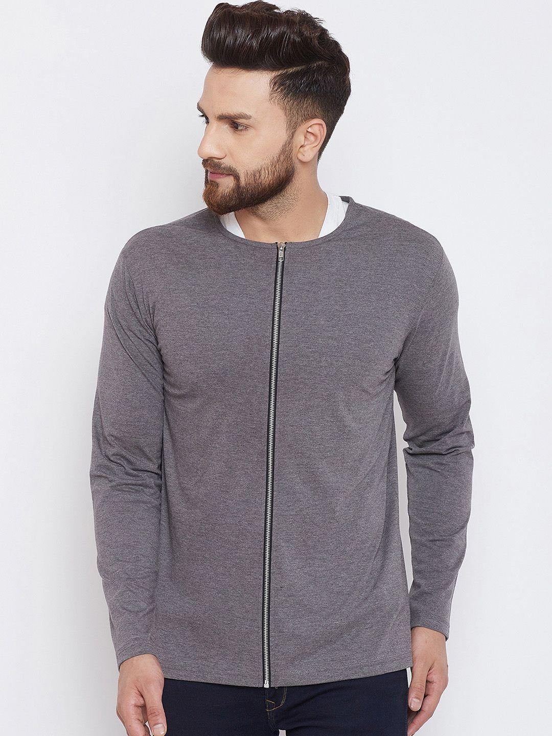 chill winston men charcoal grey solid round neck t-shirt