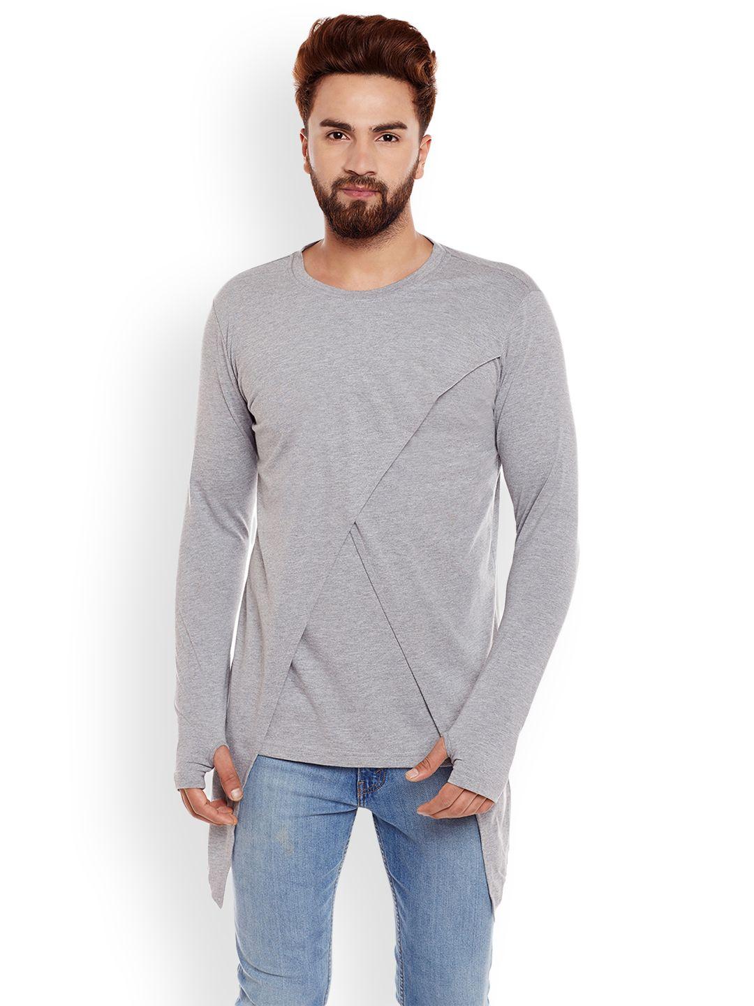 chill winston men grey solid round neck t-shirt