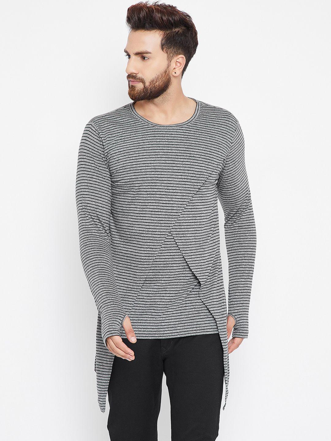 chill winston men grey striped round neck t-shirt