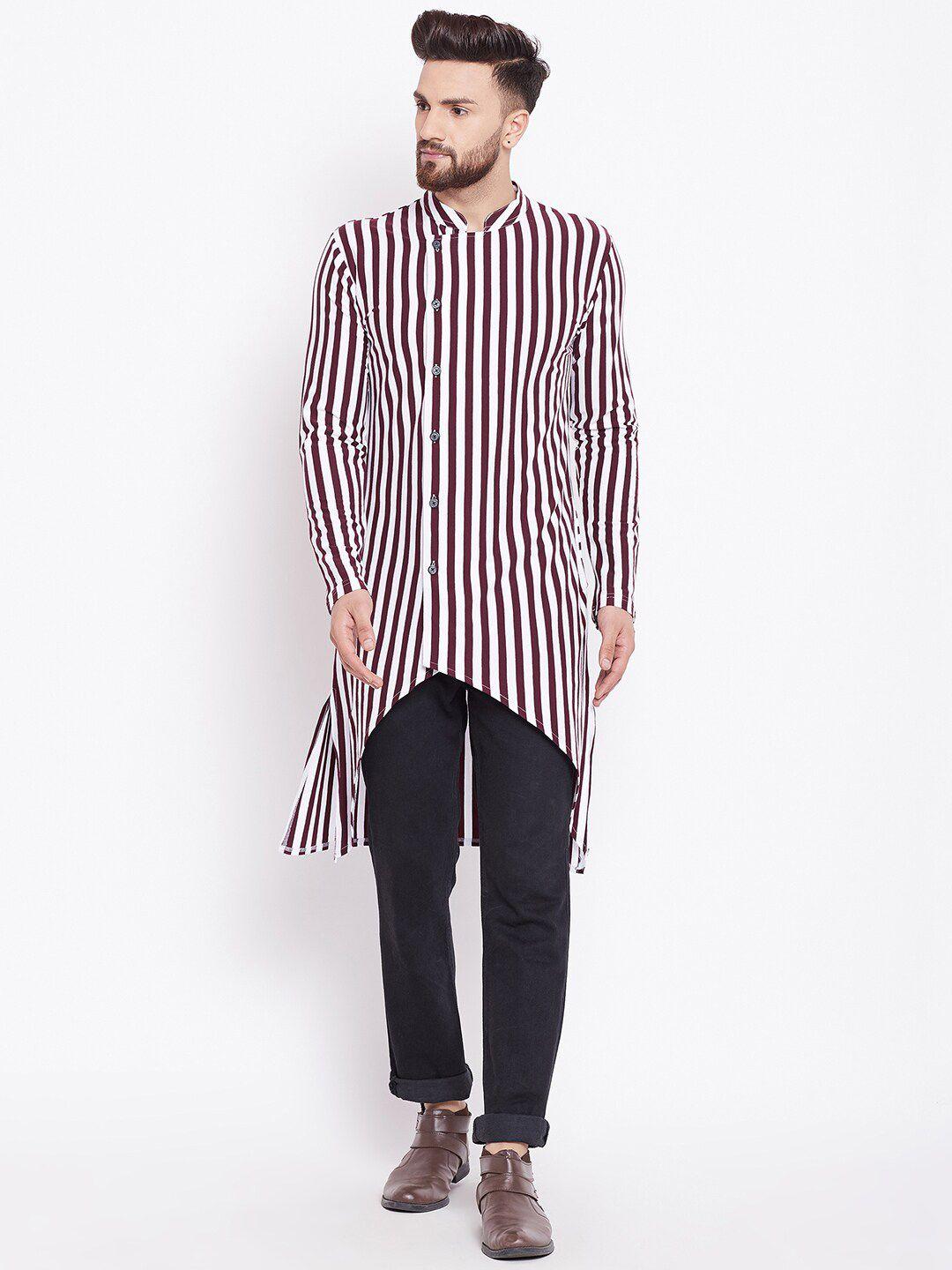 chill winston men maroon & white striped kurta