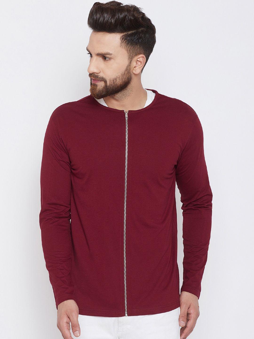 chill winston men maroon solid round neck t-shirt