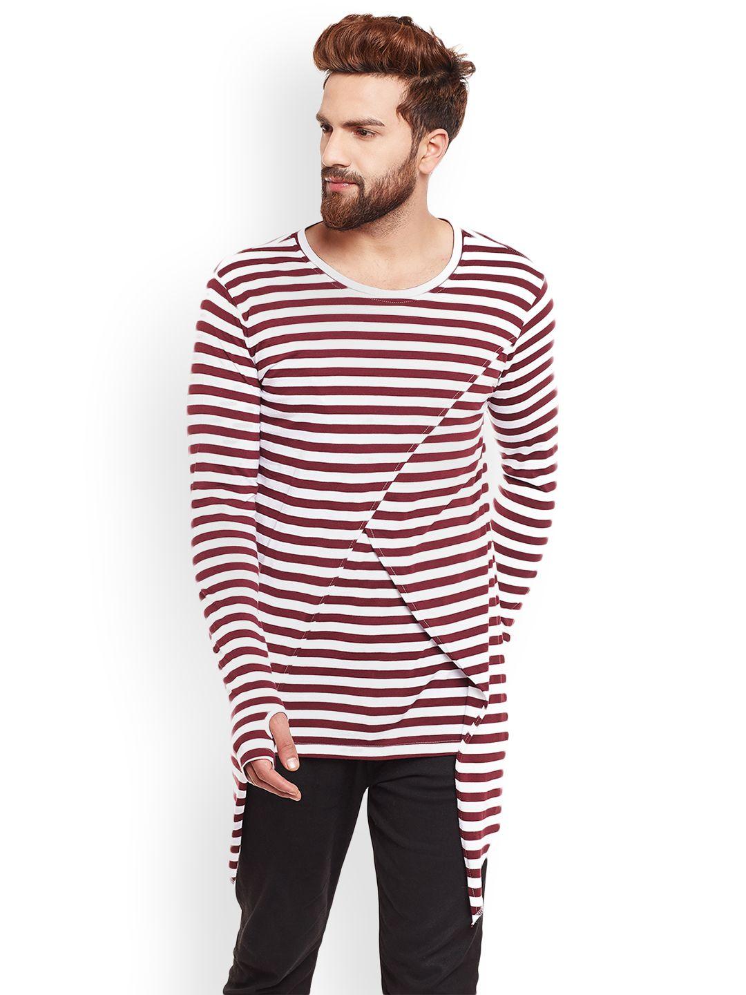 chill winston men maroon striped round neck t-shirt