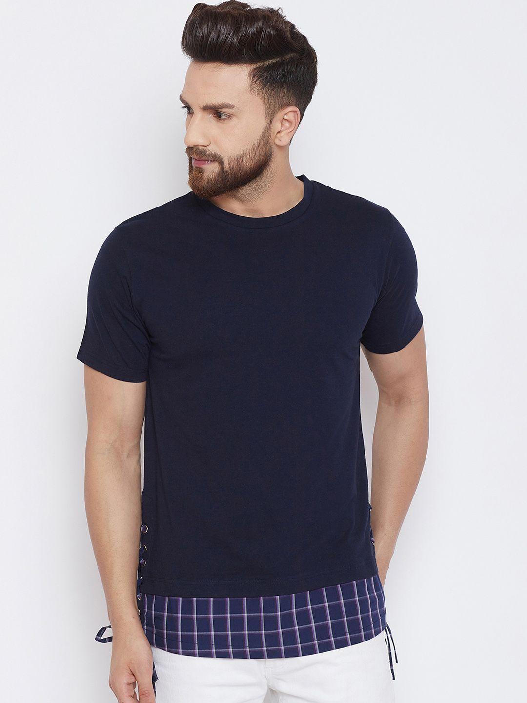 chill winston men navy blue solid round neck t-shirt