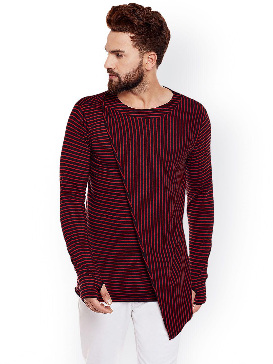 chill winston men red striped round neck t-shirt