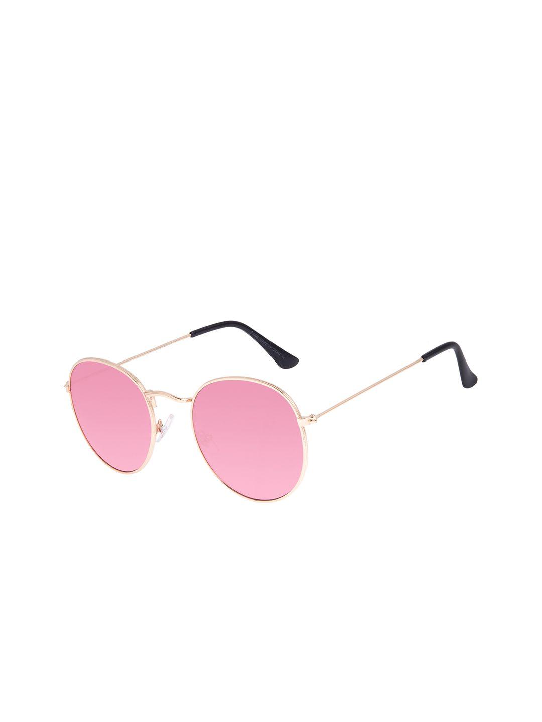 chilli beans unisex pink lens & gold-toned round sunglasses with uv protected lens