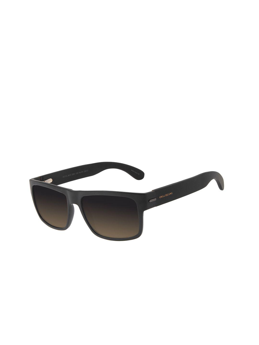 chilli beans men black lens & black rectangle sunglasses with uv protected lens
