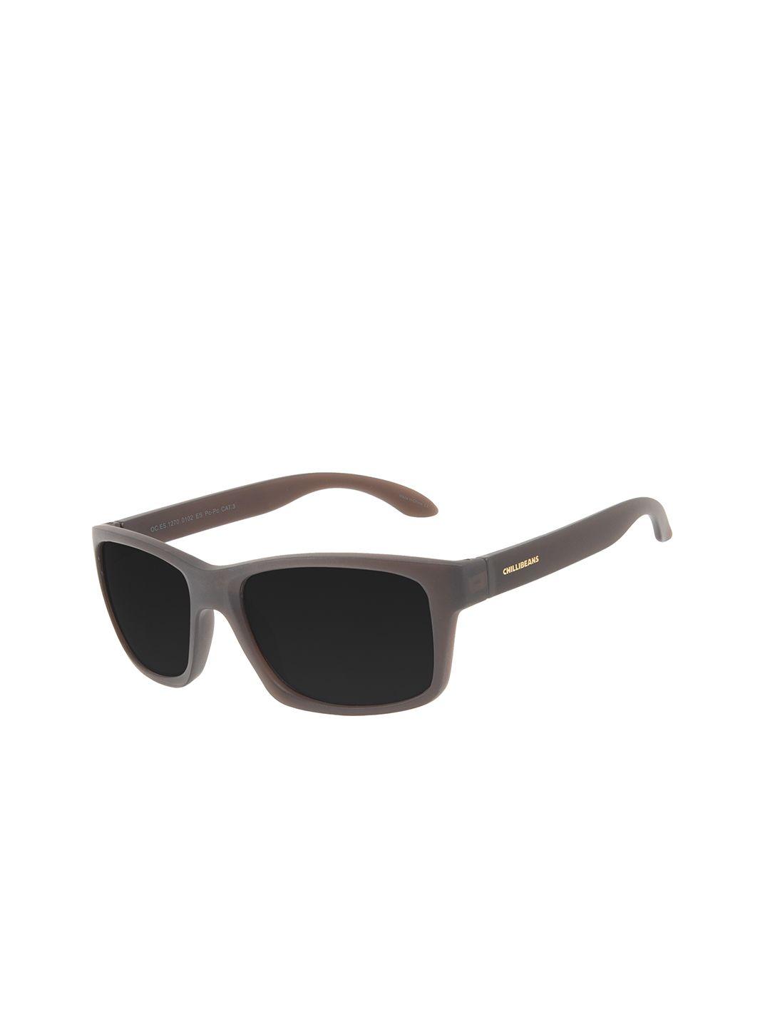 chilli beans men black lens & brown rectangle sunglasses with uv protected lens