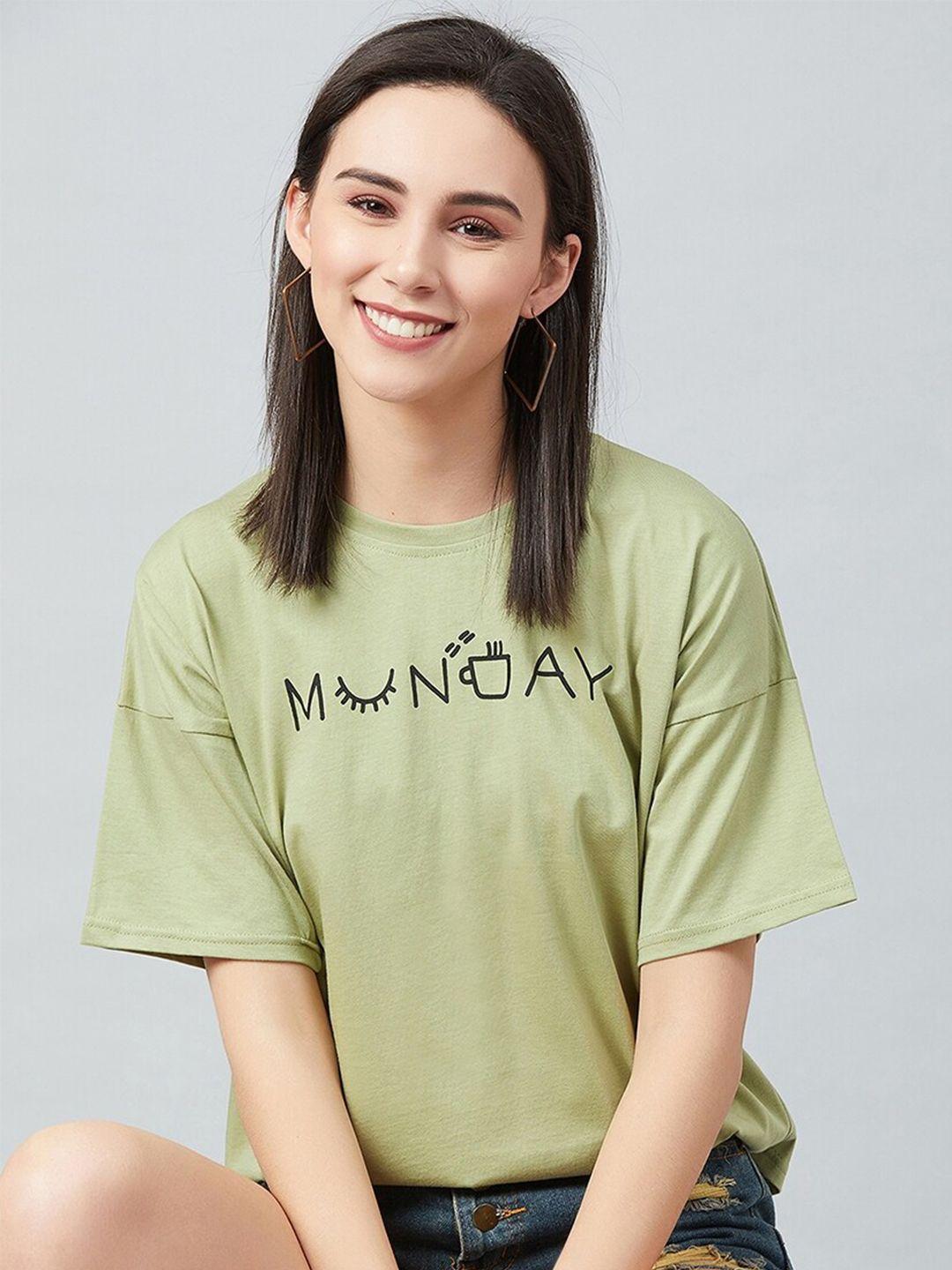 chimpaaanzee women green typography extended sleeves 100% cotton t-shirt