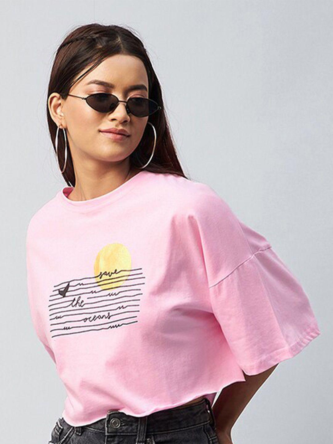 chimpaaanzee women pink printed loose cotton t-shirt