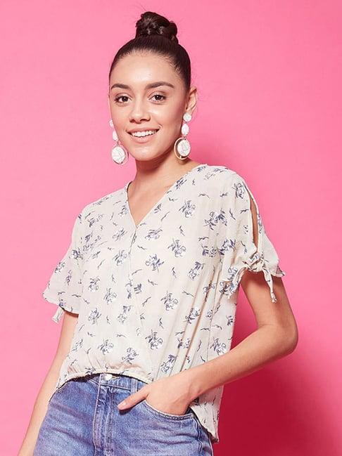 chimpaaanzee beige floral print top