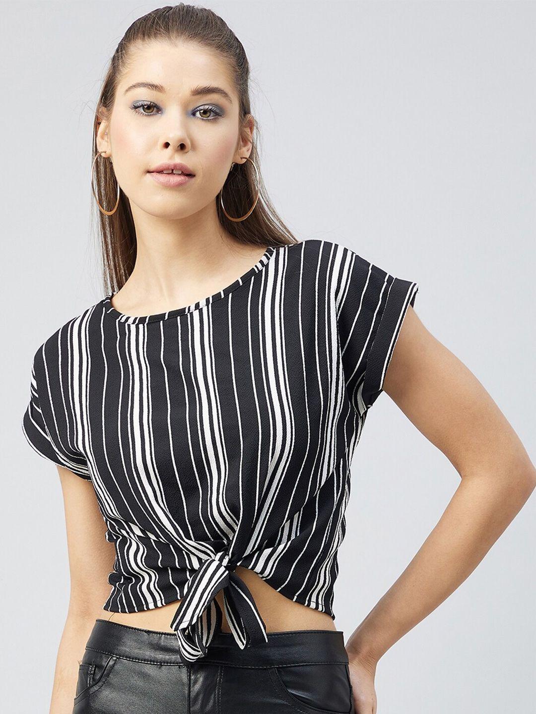 chimpaaanzee black & white striped extended sleeves crop top