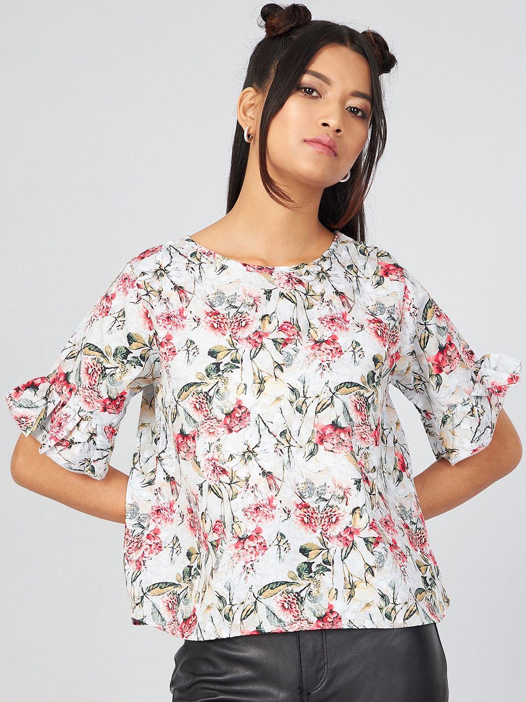 chimpaaanzee floral printed round sleeves bell sleeves regular top