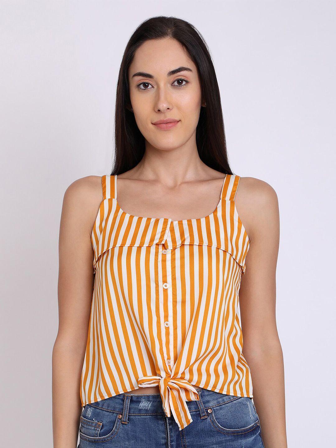 chimpaaanzee mustard yellow & white stiped front knot top