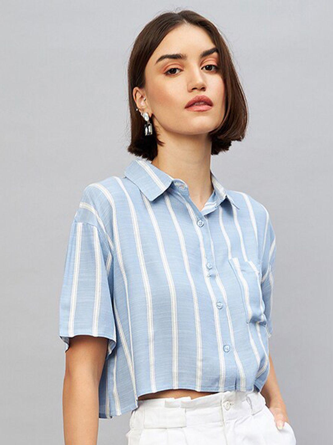 chimpaaanzee opaque striped casual crop shirt