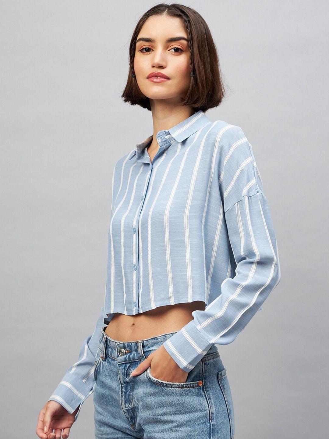 chimpaaanzee opaque striped casual crop shirt