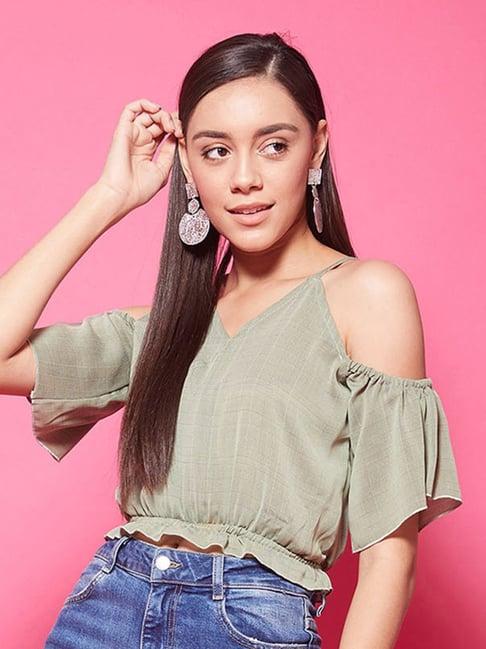 chimpaaanzee sage green regular fit crop top