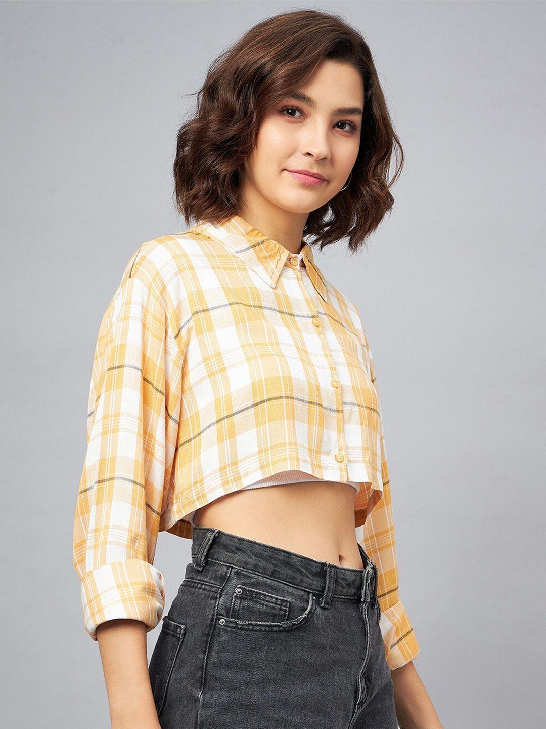 chimpaaanzee tartan checked oversized cropped casual shirt