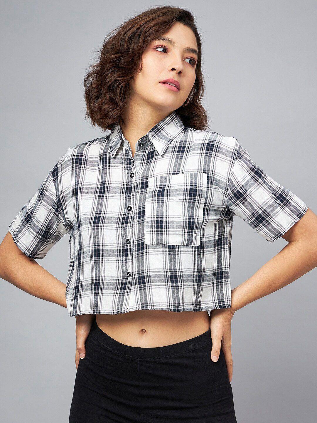 chimpaaanzee tartan checked oversized cropped casual shirt