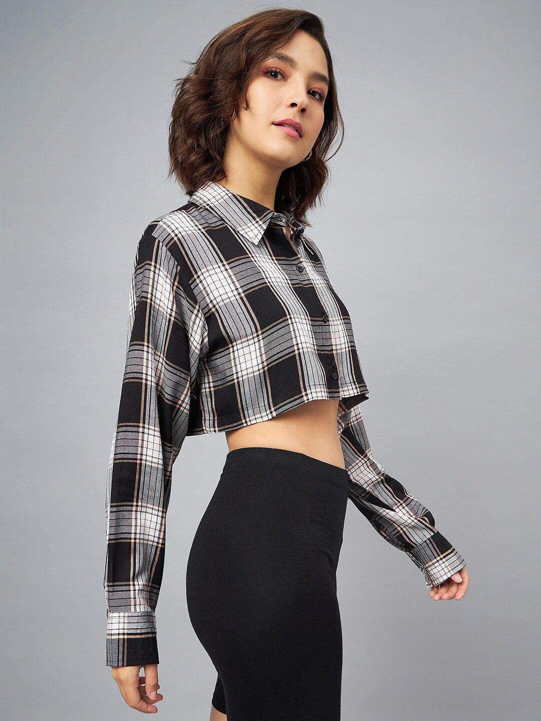 chimpaaanzee tartan checked oversized cropped casual shirt