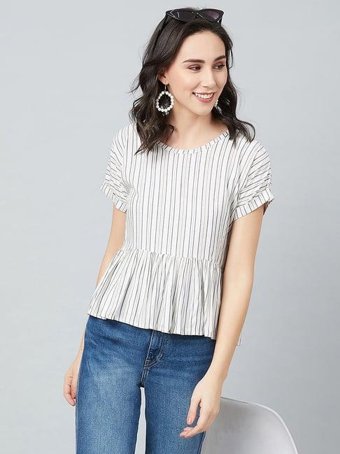 chimpaaanzee white & yellow striped peplum top