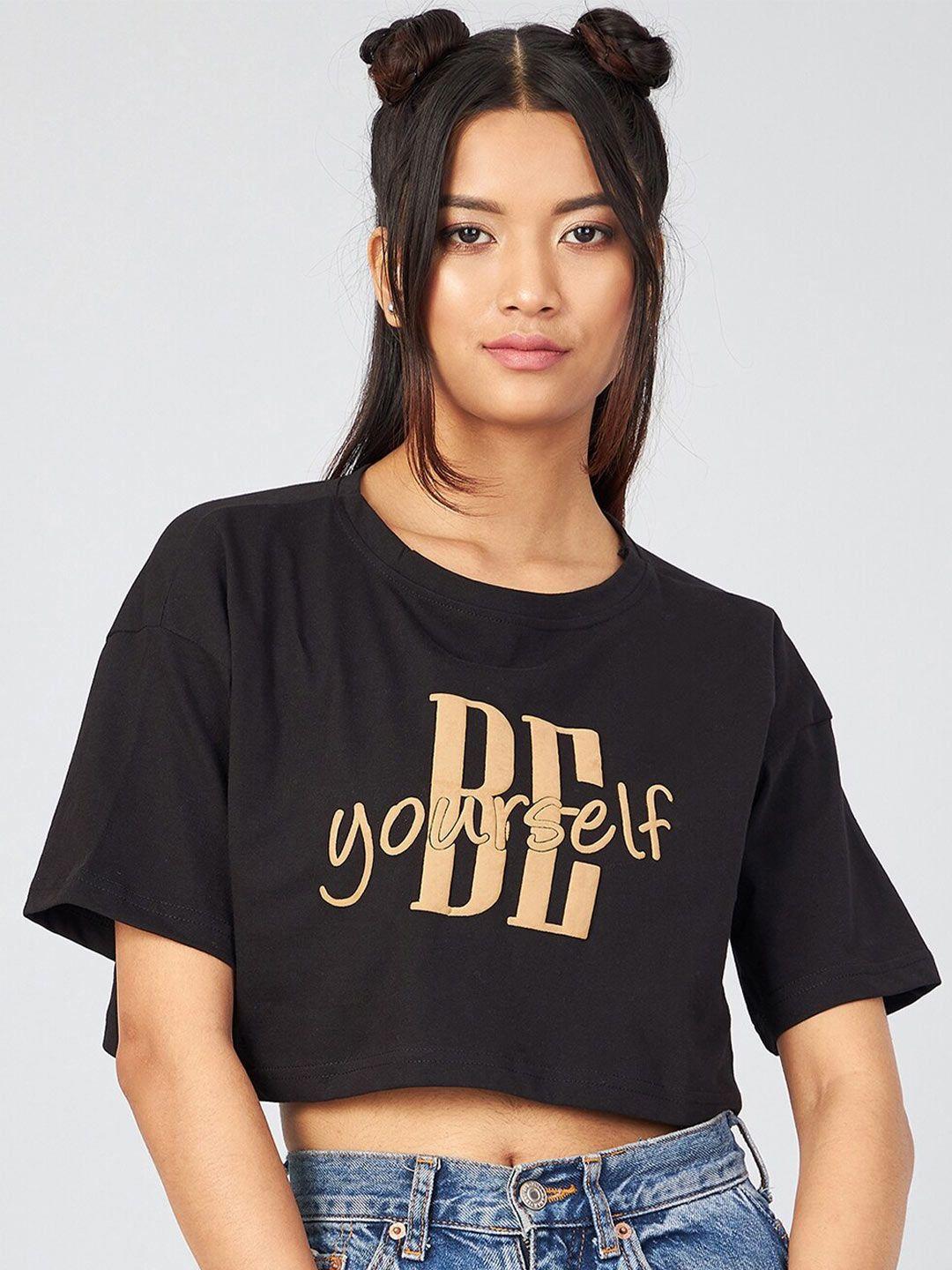 chimpaaanzee women black typography printed loose t-shirt