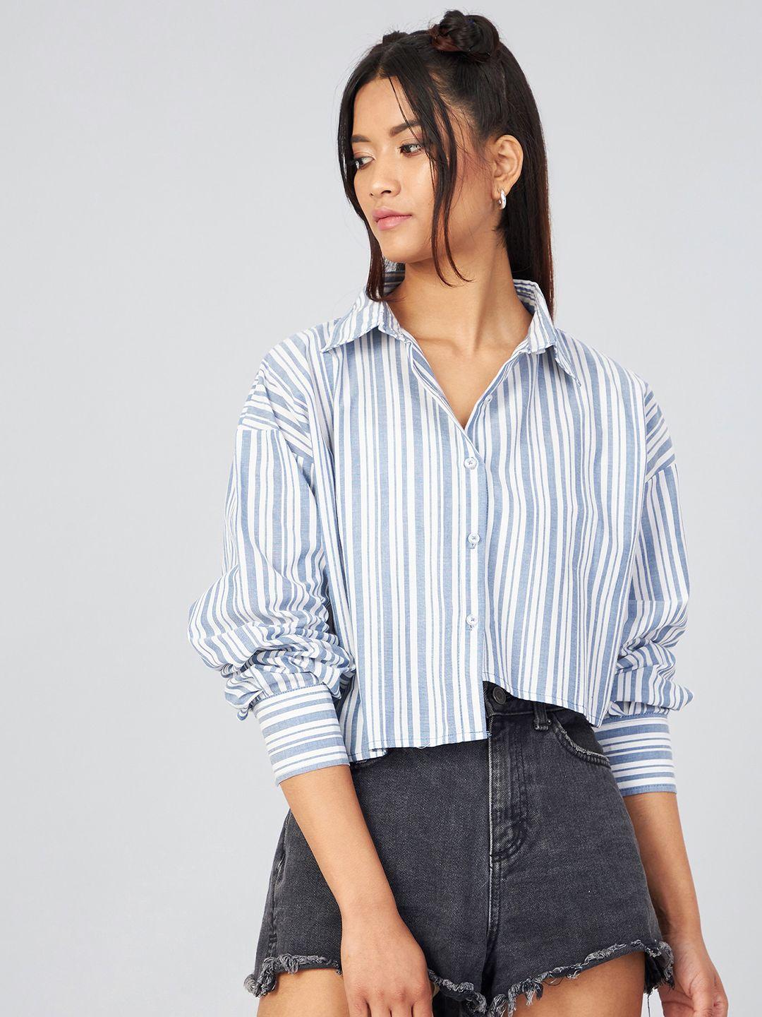 chimpaaanzee women blue boxy striped casual shirt