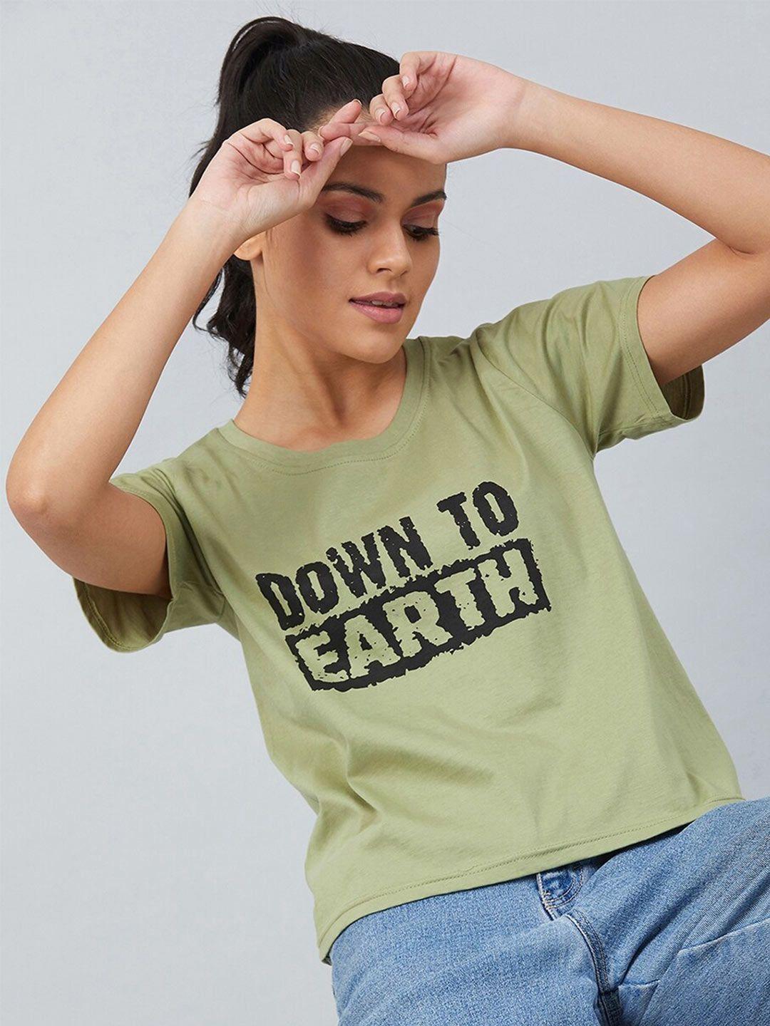 chimpaaanzee women green typography printed t-shirt