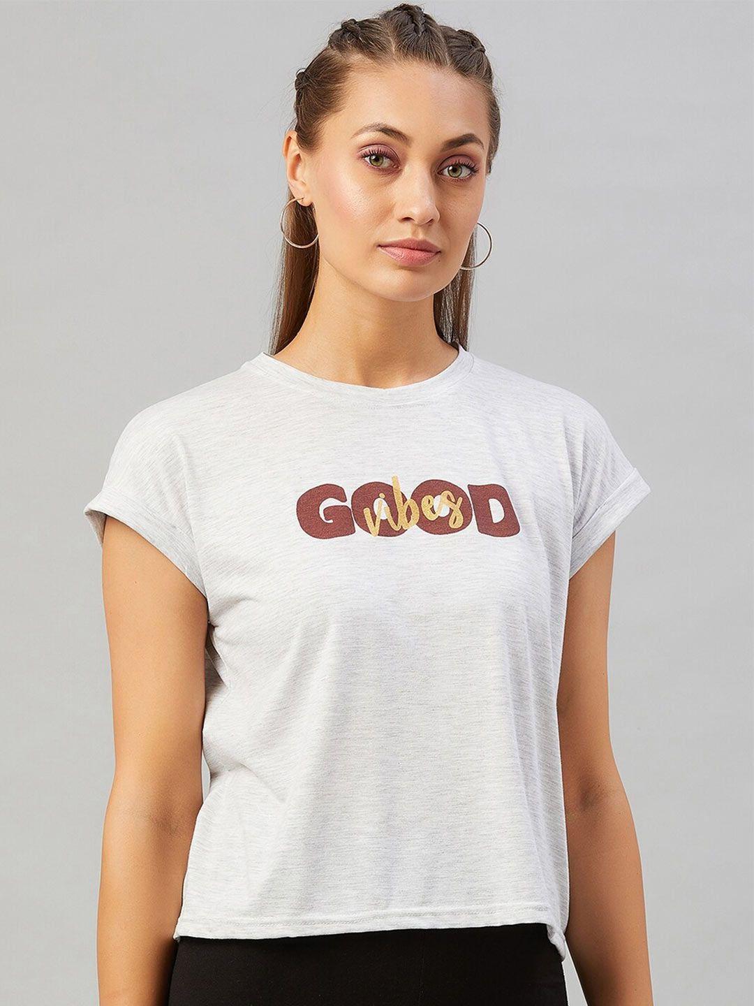 chimpaaanzee women light grey typography printed loose t-shirt